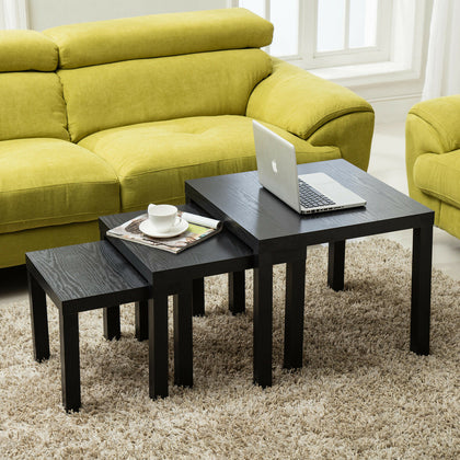 Nest of 3 Coffee Table Side Nested Table Living Room Furniture Black