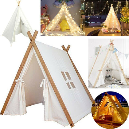 Large Canvas Indian Tent Teepee Kids Wigwam Indoor Outdoor Baby Play House White