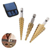 3pcs LARGE HSS STEP CONE DRILL TITANIUM BIT SET HOLE CUTTER + STORAGE POUCH