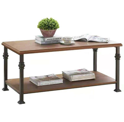 2-Tier Wooden Coffee Table Retro Industrial Living Room Shelf Brown Colour