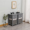 A Pair of Wooden Bedside Tables Storage Drawer Wicket Baskets Nightstand Cabinet
