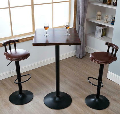 2 x Vintage Bar Stools Round Leather Seat Swivel High Leg Lifting Elegant Backed