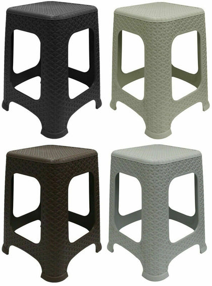 Set Of 2 x Portable Plastic Rattan Stool Stackable Foot Step Indoor Outdoor 45cm