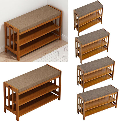 Wood Shoe Bench Shoes Cabinet Organizer Hallway Storage Rack with Seat Cushion