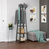 Distinctive Industrial Hall Tree Entryway Coat Rack Rustic Brown with 4 Shelves