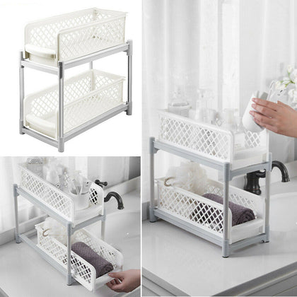 2 Tier Storage Rack Kitchen Bathroom Organizer Shelf Spice Jar Holder Stand Case