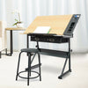 Adjustable Drawing Table Draft Artist Office Desk with Retractable Board Stool