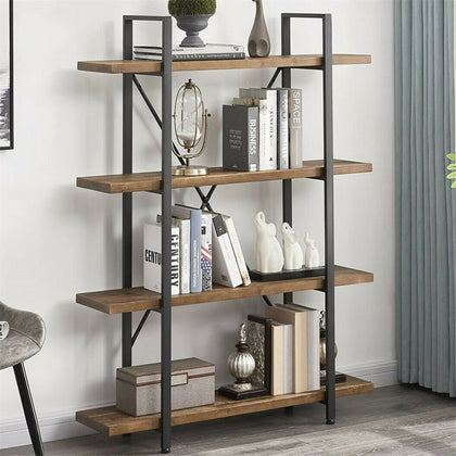 Large 4 Tier Contemporary Industrial Bookshelf/Shelving Unit Oak Finish 141cm
