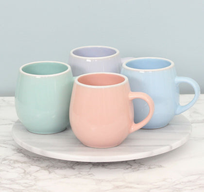 Set of 4 Stoneware 480ml Snug Mugs Ice Cream Coffee Pastel Pink Blue Lilac Mint