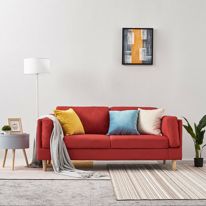 3 Seater Red Linen Fabric Sofa Couch Chair Settee with Armrest Home Living Room