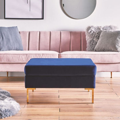 Darcey Navy Square Footstool With Gold Legs