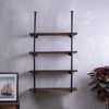 4 Tier Industrial Metal Pipe Floating Shelf Wall Mounted Wooden Display Rack