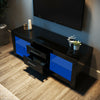 TV Unit Cabinet Black High Gloss Entertainment With LED Light & Drawers 130cm