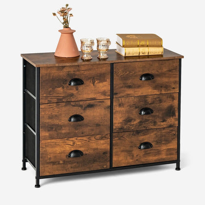 6-Drawer Dresser Industrial 3-tier Storage Cabinet Wooden Chest of Drawers