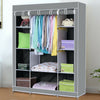 Fabric Canvas Wardrobe With Clothes Hanging Rail Shelves Storage Cupboard Grey