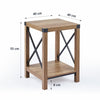 End Table with Shelf Side X Frames Metal Corner Protectors for Living Room Teak