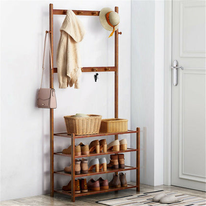 185cm Hall Tree Hat & Coat Stand Hallway Clothes Shoe Rack Hanger Shelf Storage