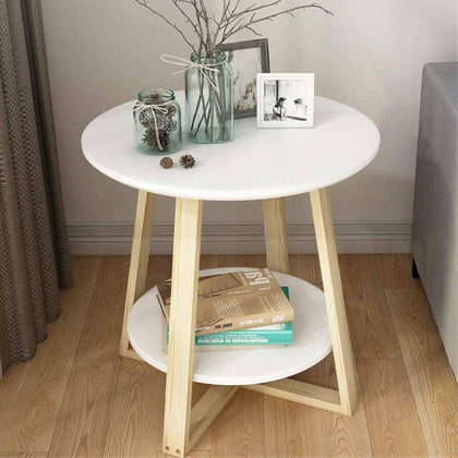 2 Tiers Round Coffee Table Sofa Side Small Nightstand End Console Lamp Desk Wood