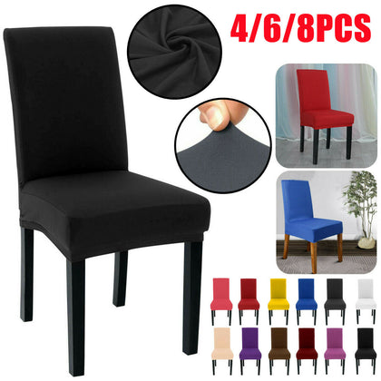 4/6/8PCS Dining Chair Seat Covers Slip Stretch Wedding Banquet Party Removable