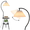 Floor Lamp with Table Tripod 2-Tier Side Table Standing Lamp Pleated Lampshade