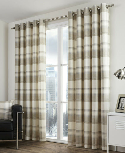 Balmoral Check Natural Eyelet Ring Top Curtains