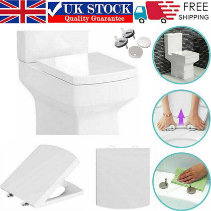 Luxury Square Toilet Seat Heavy Duty White Soft Close Top Quick Release Hinges