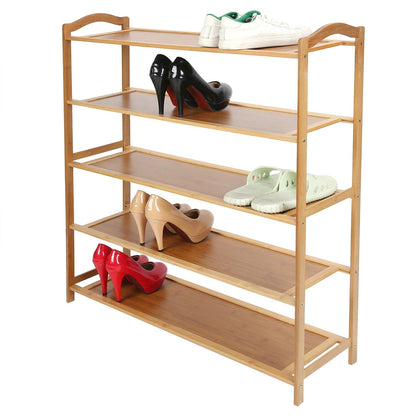 5‑Layer Home Shoe Rack 20 Pairs Storage Organiser Shelf Bamboo w/ Foot Pads