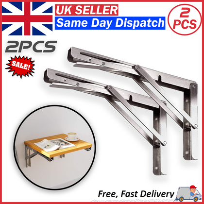 2pcs Folding Shelf Brackets, Heavy Duty, Stainless Steel Foldable Table Hinge UK