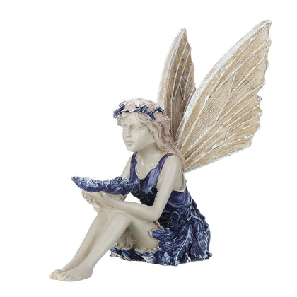Fairy Garden Ornament Sitting Nymph Art Bronze Effect Statue Decoration Outdoor