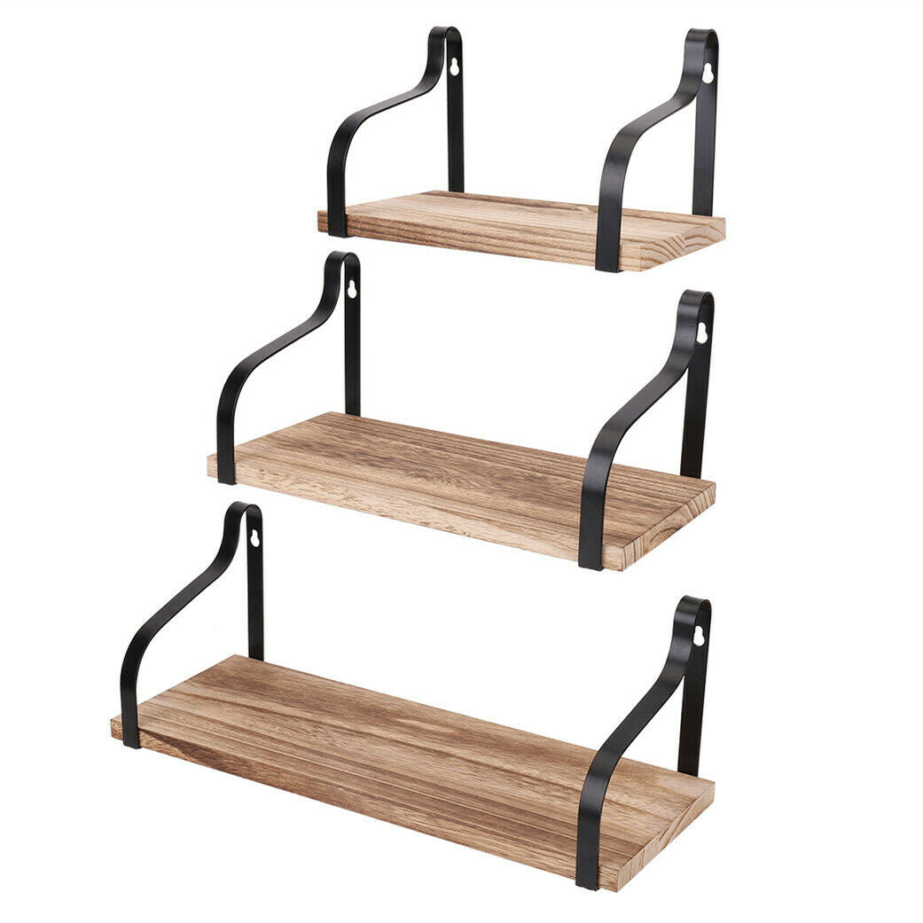 Vintage Industrial Smooth Wooden Metal Wall Floating Shelf Storage Shelving Unit
