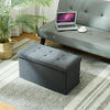 GREY LINEN LARGE FOLDING STORAGE OTTOMAN POUFFE SEAT FOOT STOOL STORAGE BOX UK