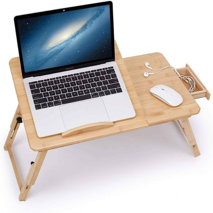 Folding Bamboo Laptop Table Stand Bed Computer Desk Bed Stand Notebook Tray Home