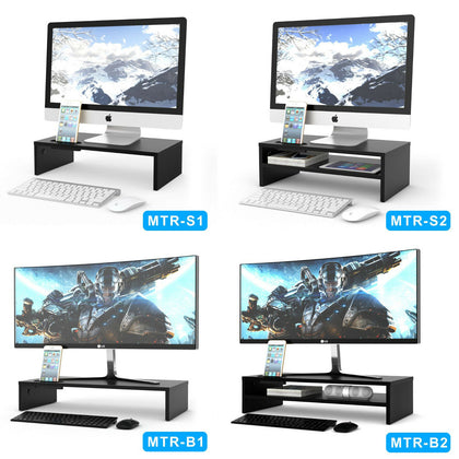 Wood Monitor Stand Speaker TV PC Laptop Computer Screen Riser Desk Storage Black