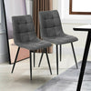 Set of 2 Dining Chairs Faux Leather Cushion Metal Legs Kitchen Deep Grey Modern