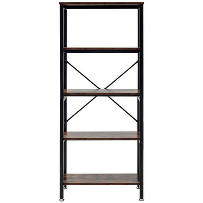 5 Tier Bookshelf Bookcase Industrial Wood Metal Storage Display Shelving Rack