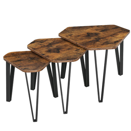 Nesting Coffee Table Industrial Set of 3 End Tables Stacking Side Tables LNT14BX