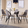 White Dining Kitchen Table Set with 4 Grey Quilted Fabric Chairs Black Metal Leg
