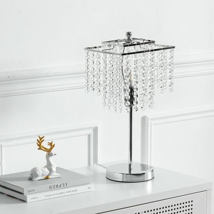 Chrome Table Desk Lamp with Crystal Lampshade Bedside Night Light Home Decor