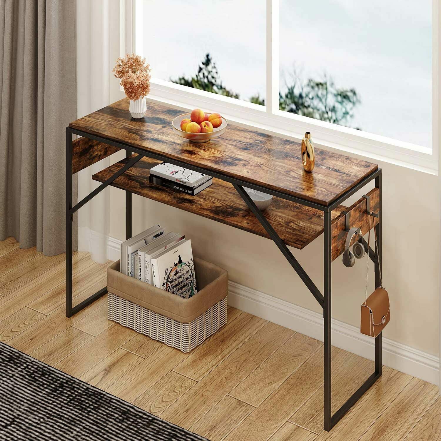 Wooden Server Table Sideboard Tiny Study Kitchen Working Desk with Hoo ...