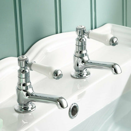 Basin Sink Taps Ceramic Lever Victorian Traditional Hot & Cold tap Pair Chrome