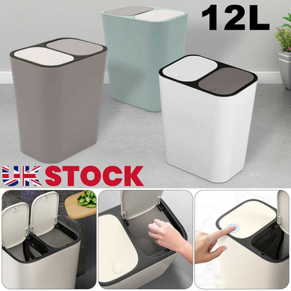 12 Liter Trash Can Rectangle Push-Button Dual Compartment Waste Bin Home Office