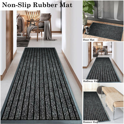 Non Slip Rubber Mat Long Hallway Runner & Door Mats Indoor Outdoor Washable Rugs