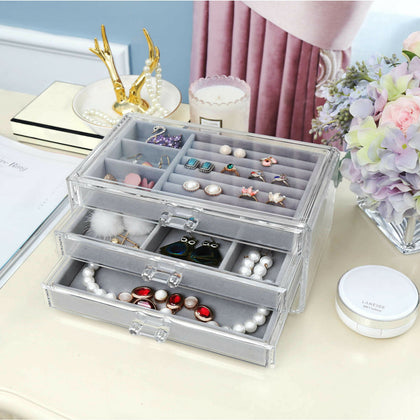 Large Jewellery Box 3 Drawers Cabinet Necklace Ring Bracelet Storage Organizer