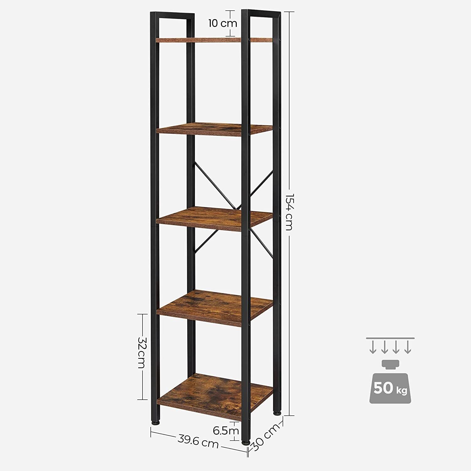 Industrial Tall Bookcase Rustic Display Kitchen Shelf Rack Uni