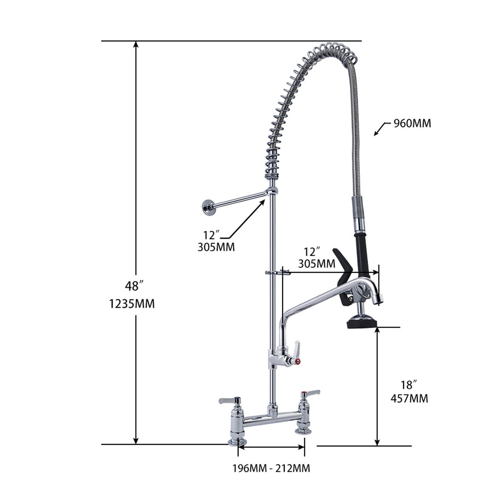 Commercial Kitchen Pre-Rinse Tap Faucet Spray Arm Takeaway w/ 7
