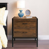 Vintage Bedside Table Cabinet 2 Drawer Rustic Wood Metal Bedroom Night Stand