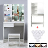 Dressing Table Stool Set w/LED Light Mirror Vanity Makeup Desk Stool Set White