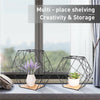 2x Hexagon Wall Shelf Unit Wooden & Black Metal Wall Mounted Decorative Shelving