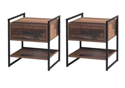 Abbey 2x Bedside Cabinet Bedroom Nightstand Table 1 Drawer Rustic Urban