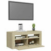 Modern White TV Unit Cabinet Stand 90cm High Gloss Doors with Free LED Lights